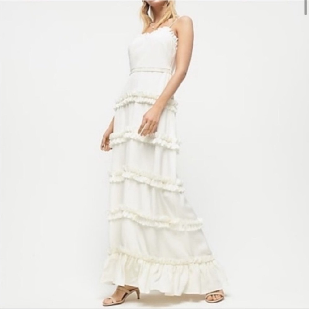 NWT J Crew Ruffled Gown in Silk Tricotine in color Ivory.